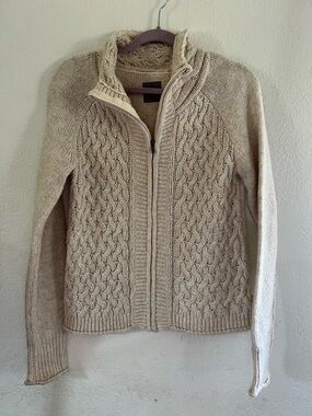 REI Cream Cable-Knit Zip Front Cardigan